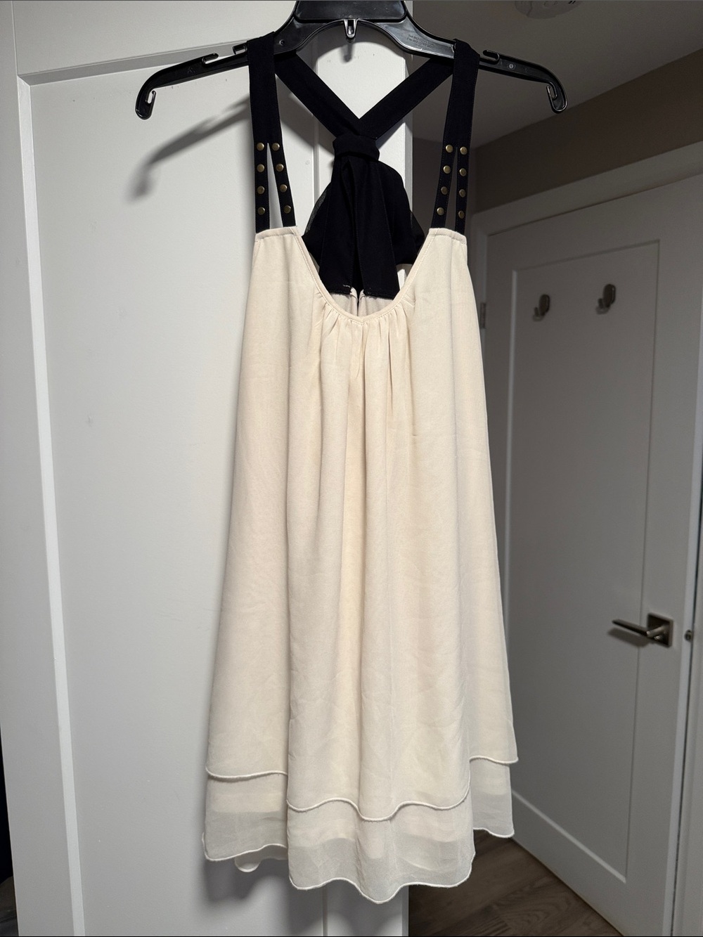 Cream Swing Dress with Black Strap Detail